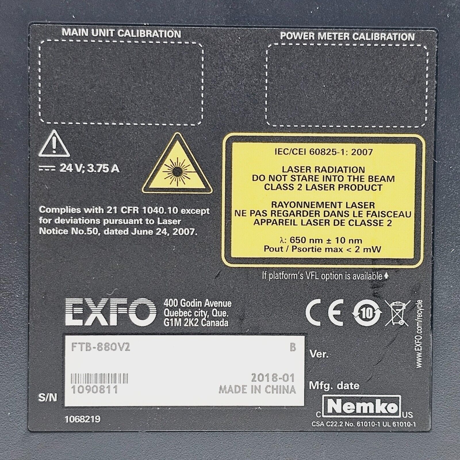 EXFO FTB-1 Pro side view showing USB and connectivity ports