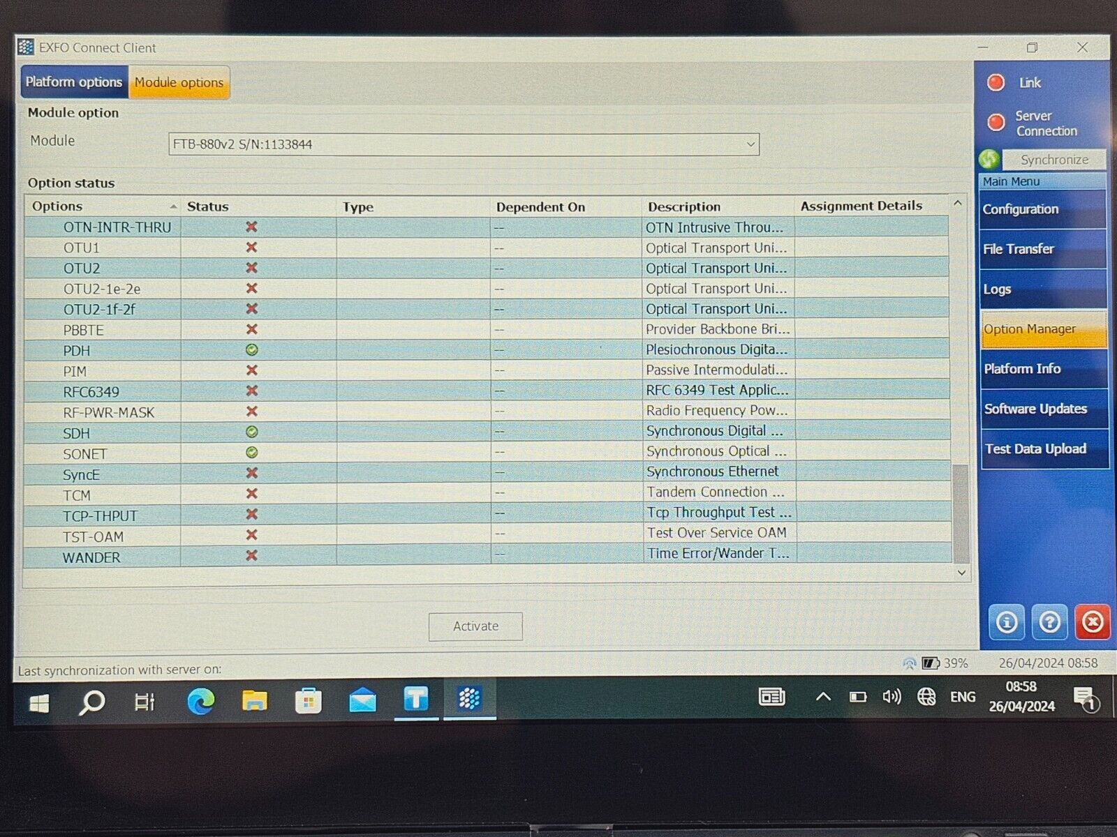 EXFO FTB-1 V2-Pro Mainframe with Power Meter & VFL FTB-880 v2 52M PDH SONET SDH