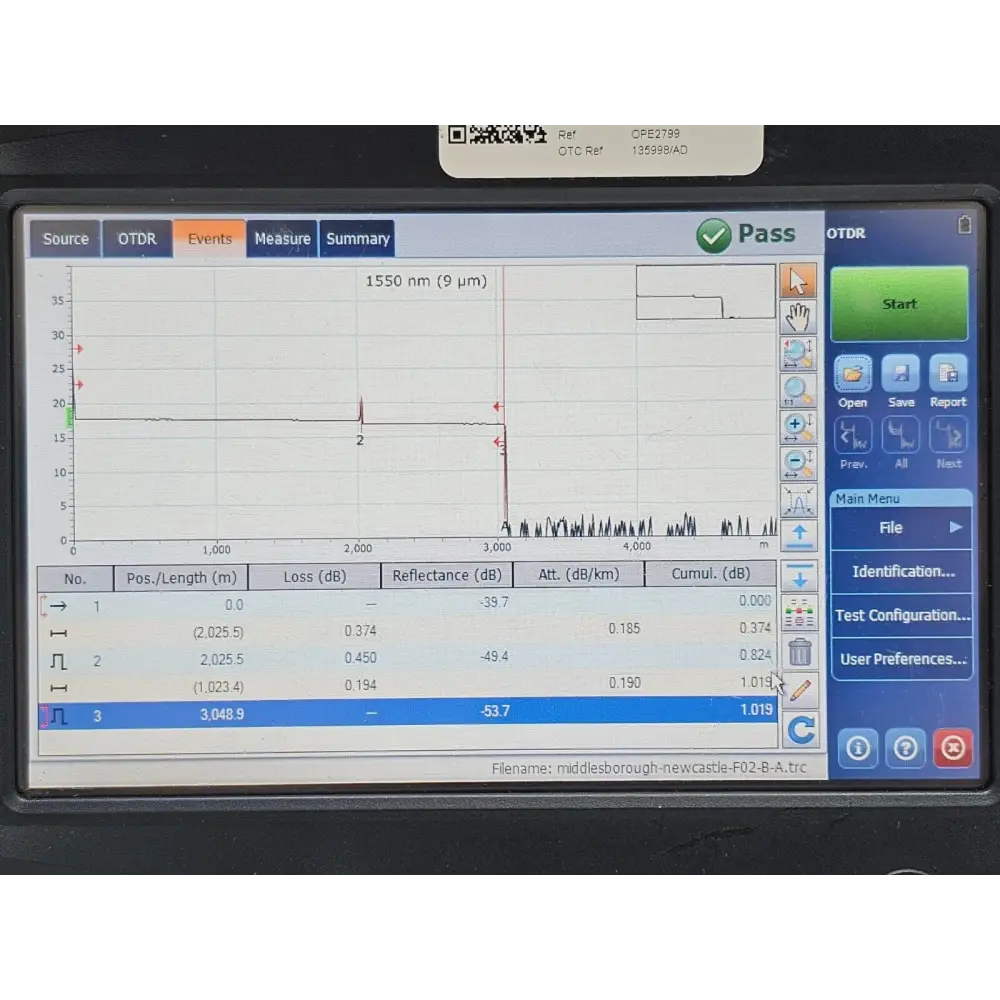 EXFO FTB-1 OTDR unit label showing model number FTB-730-234B-EI and serial information