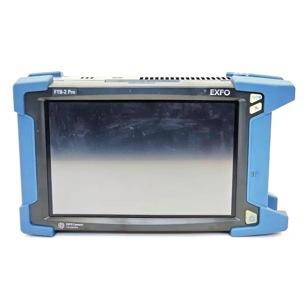 EXFO FTB-2 Pro front view showing 10.1-inch touchscreen display with EXFO Connect Compatible badge and control buttons