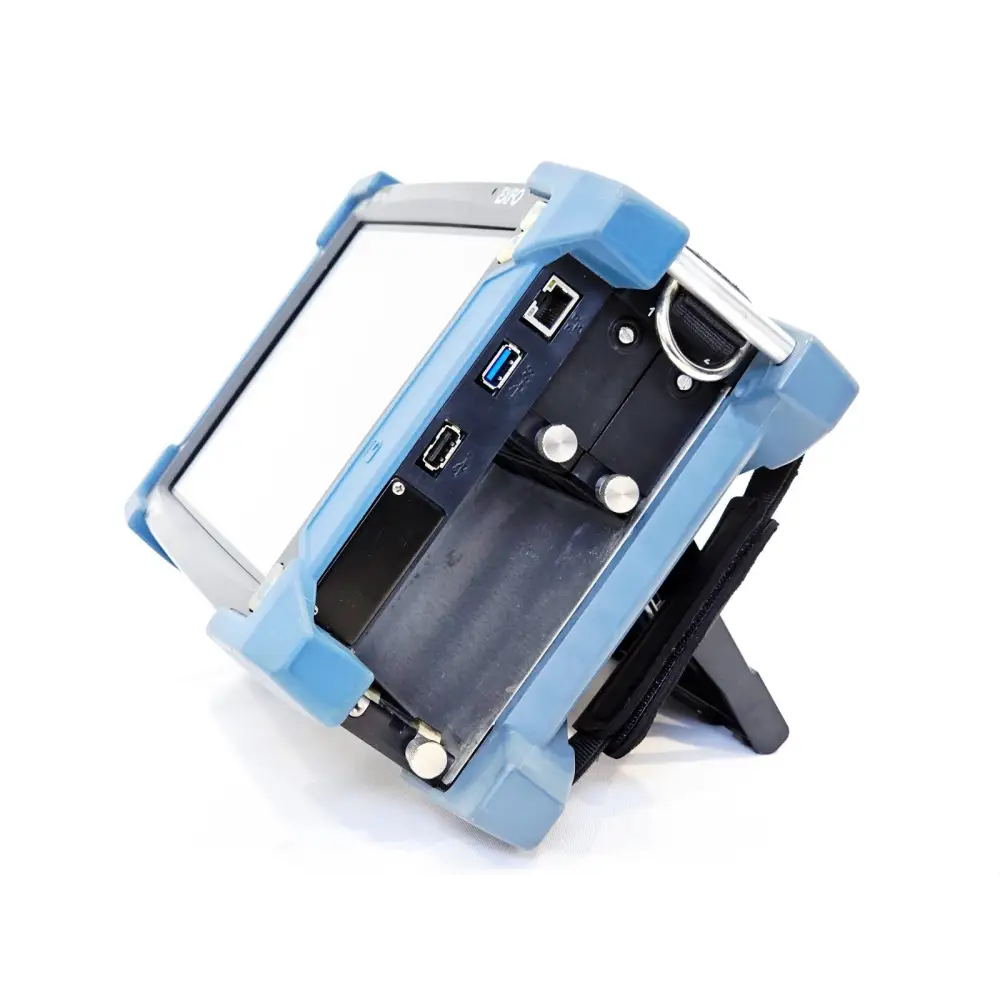 EXFO FTB-2 Pro left side view showing battery compartment and ports