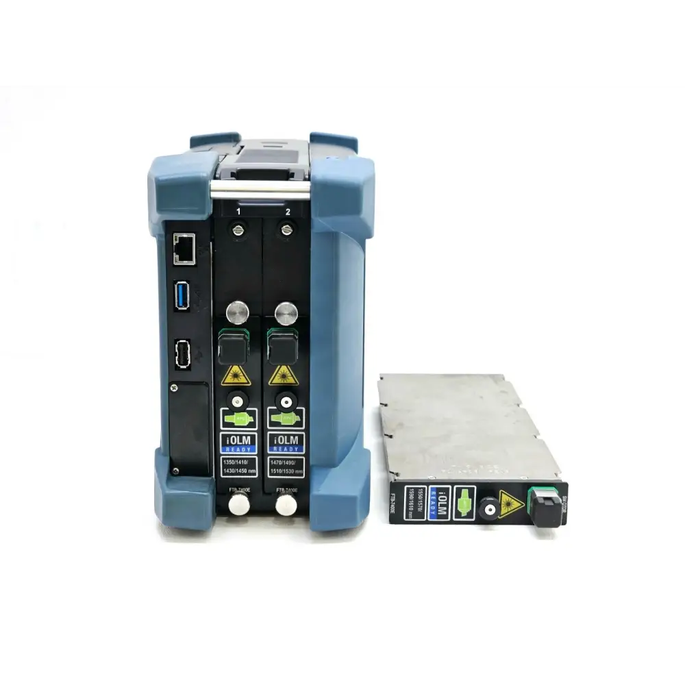 EXFO FTB-2 Pro dual module mainframe showing touchscreen display and module bays
