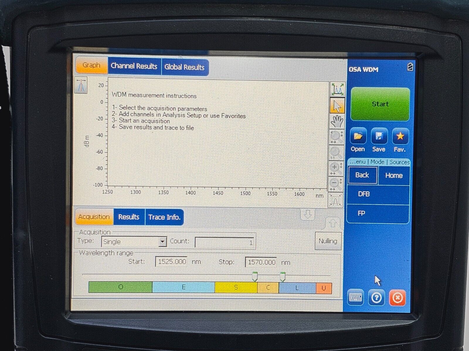 EXFO FTB-200 Mainframe w/ FTB-5240S-P OSA Optical Spectrum Analyzer 1250-1650 nm