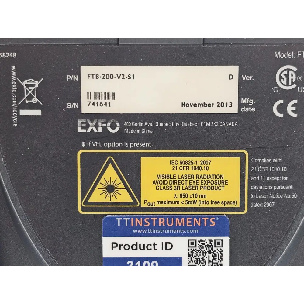 EXFO FTB-200 V2 rear panel showing battery compartment and ventilation