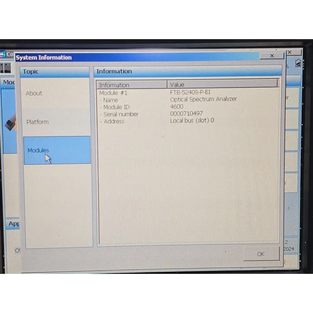 EXFO FTB-200 V2 Mainframe + FTB-5240S-P OSA INB (in-band OSNR) & ADV Options