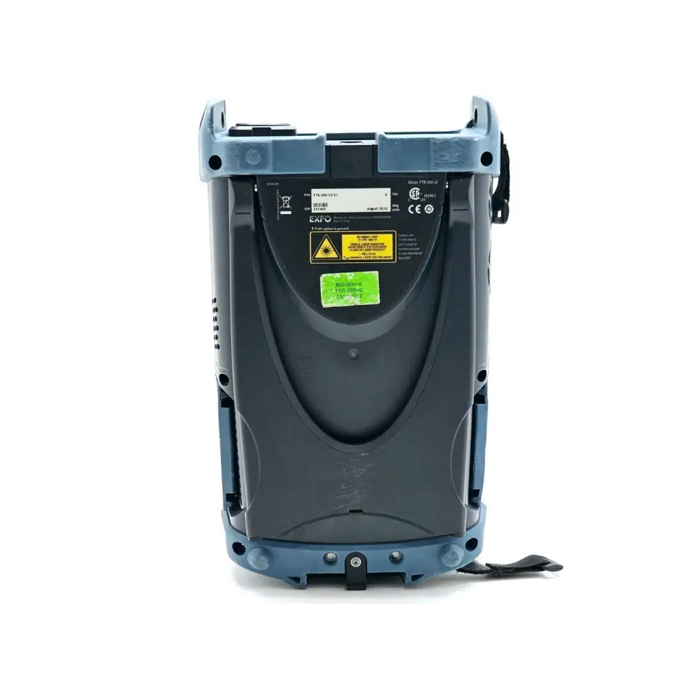 EXFO FTB-200 V2 rear panel showing battery compartment and vents
