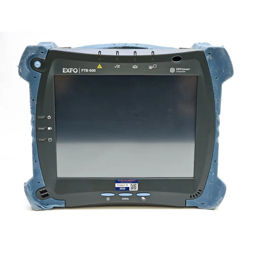 EXFO FTB-500 QTR 4-slot platform showing touchscreen display and module bays