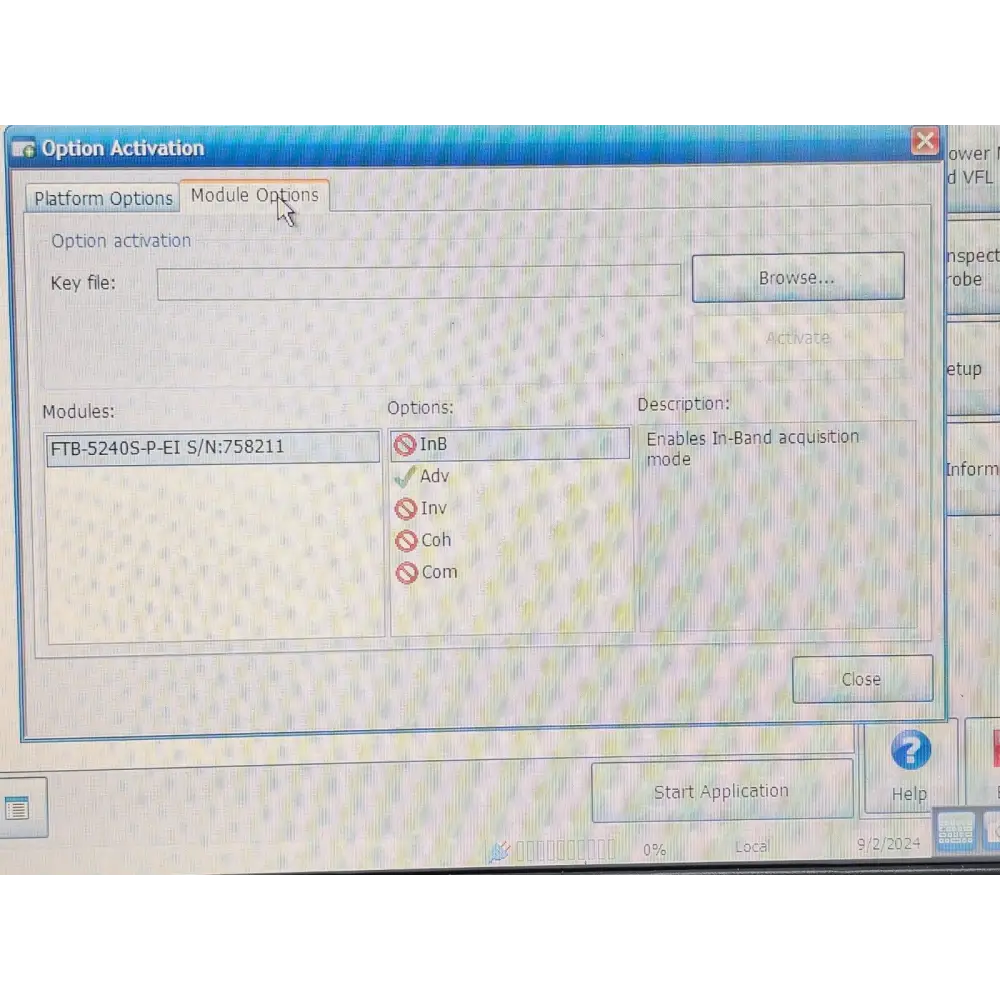 EXFO FTB-5240S-P OSA module label showing model number and serial information