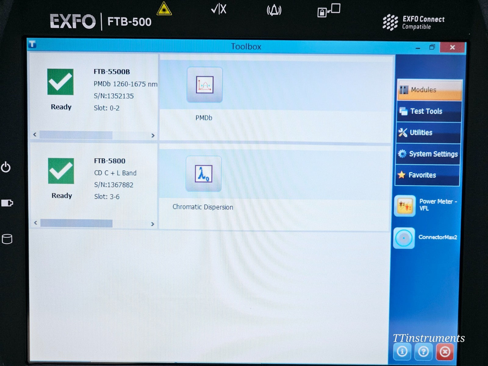 EXFO FTB-500 with FTB-5800 CD & FTB-5500B PMD Analyzer + FLS-5834A Light Source