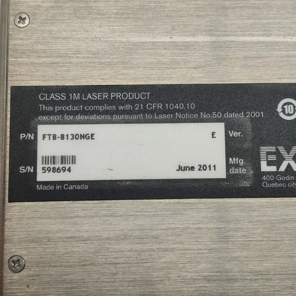 EXFO FTB-8130NGE licence and options screen showing active test features