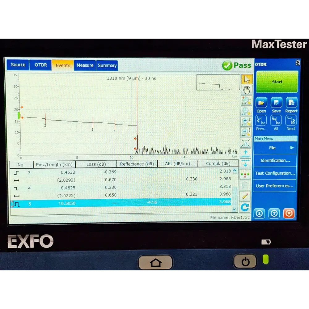 EXFO MAX-715B-M1 OTDR unit showing model number and serial number label