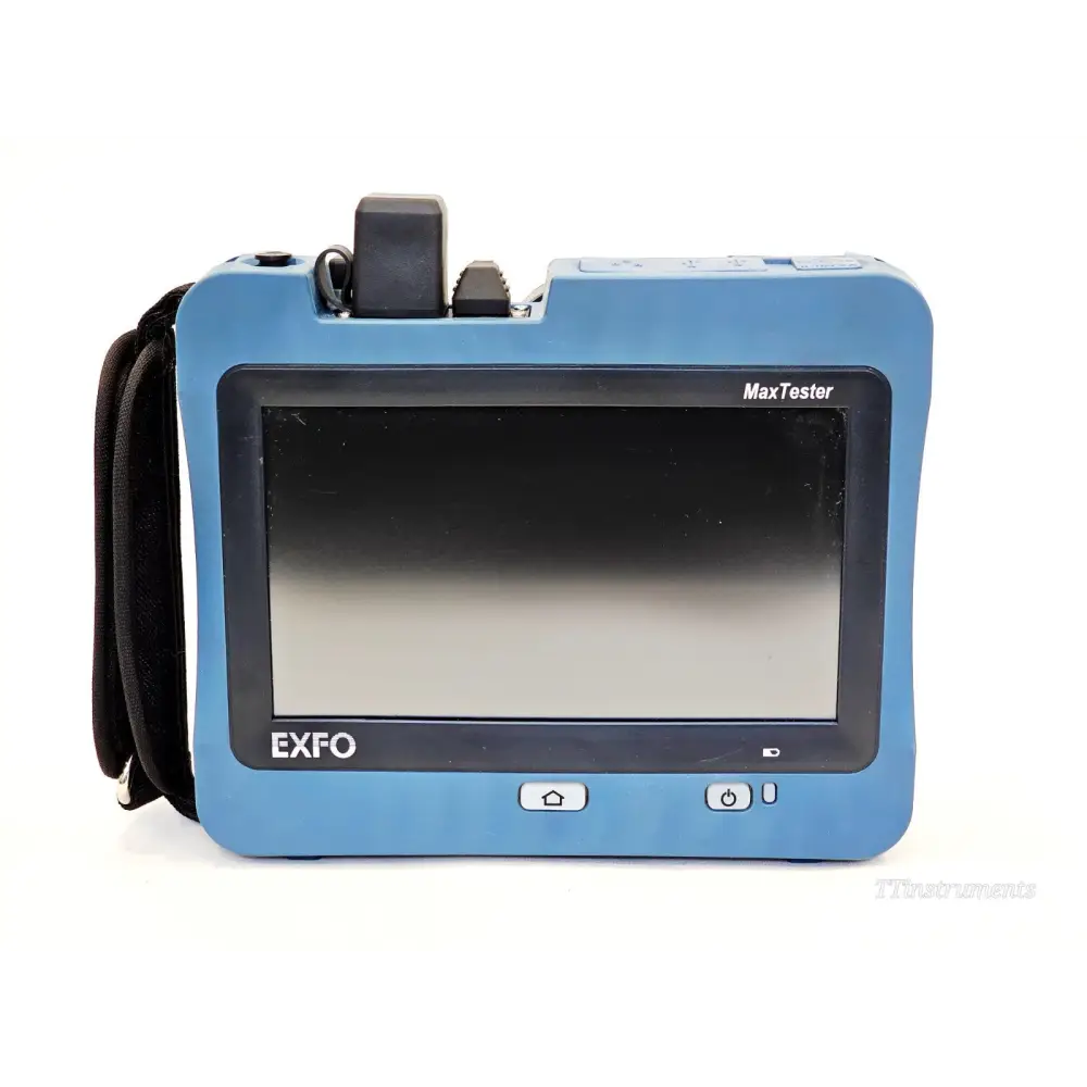 EXFO MAX-720C-Q1 MaxTester OTDR front view showing 7-inch touchscreen, EXFO branding and control buttons