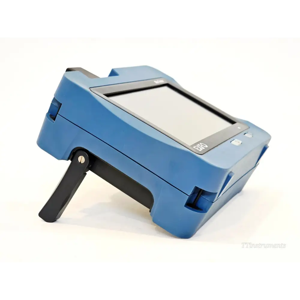 EXFO MAX-720C-Q1 MaxTester OTDR angled right side view with kickstand deployed showing rear housing detail