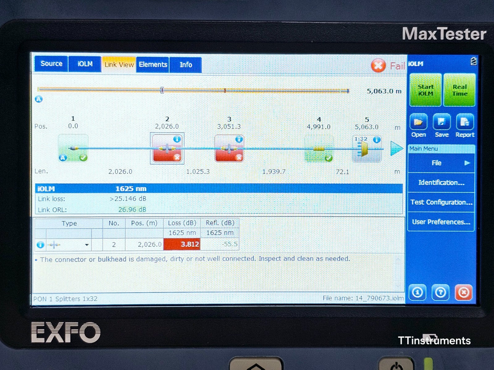 EXFO MAX-730B-M2 iOLM IADV MaxTester 1310/1550/1625nm Live PON/metro 39/37/37 dB