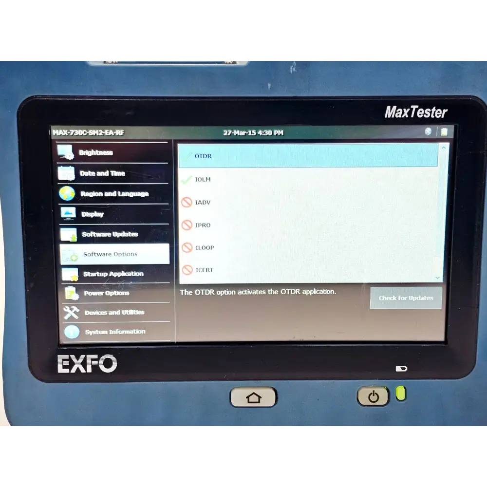 EXFO MAX-730C-SM2 handheld OTDR unit with protective boot and carrying handle