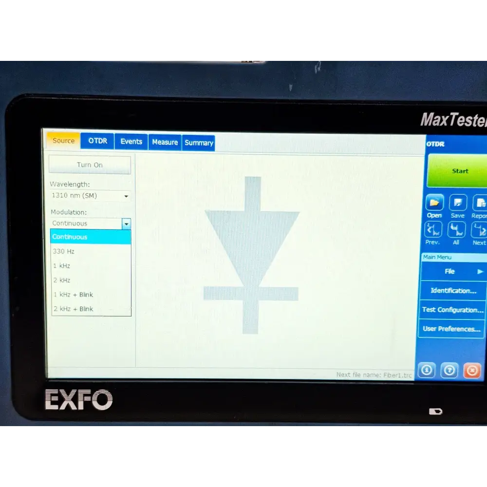 EXFO MAX-730C-SM2 OTDR showing fibre event list on measurement display