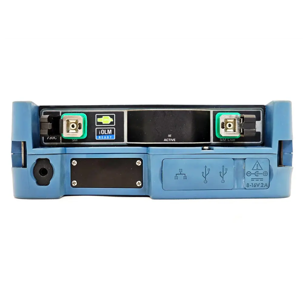 EXFO MAX-730C-SM2 rear view showing battery compartment and labelling