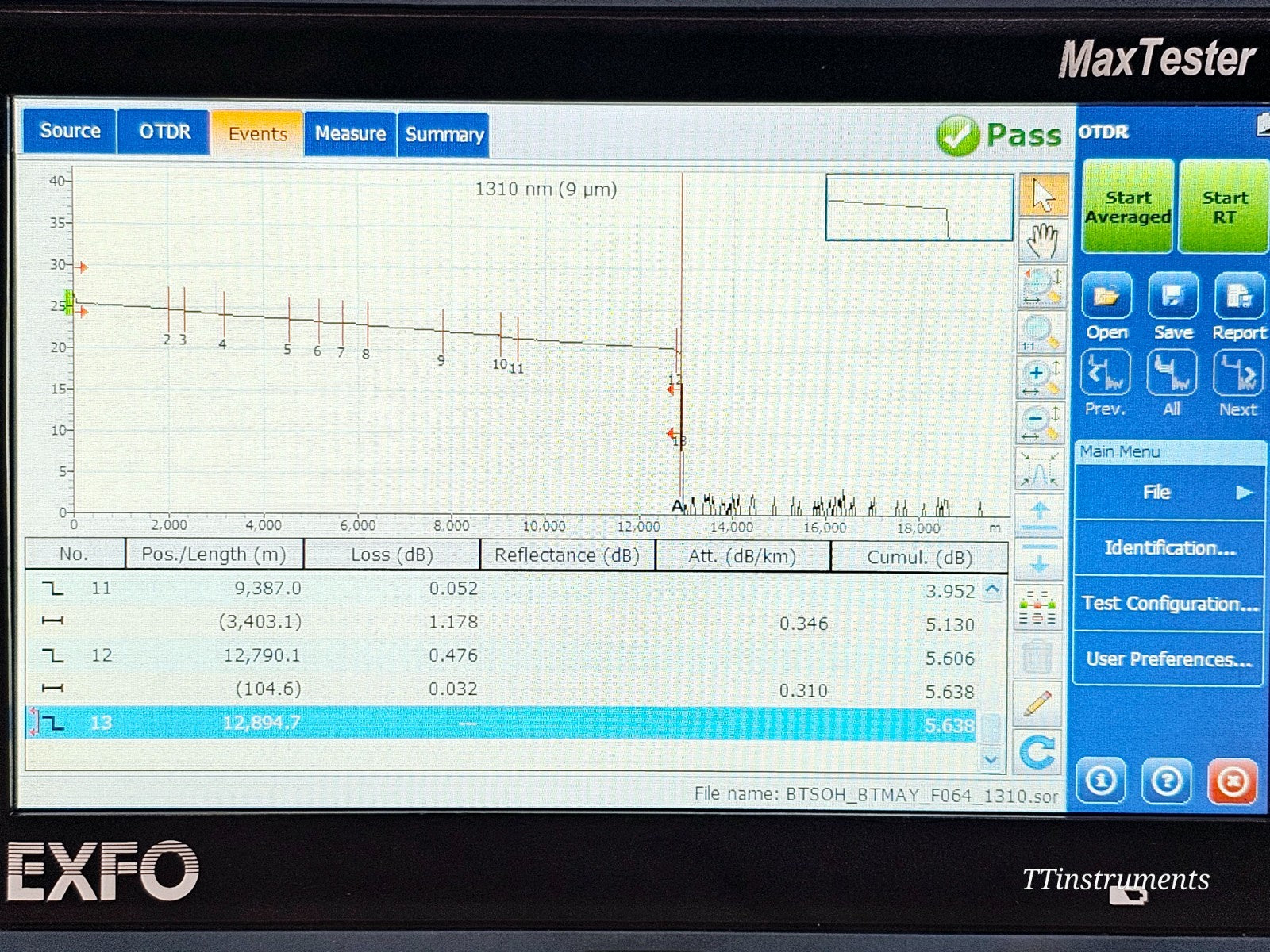 EXFO MAX-730C-SM8 single-mode OTDR iOLM module bottom view showing product labelling