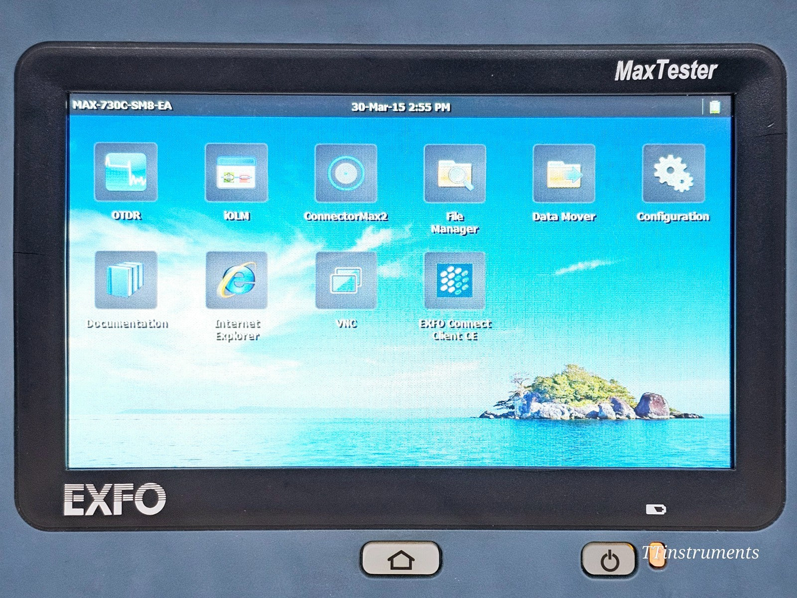 EXFO MAX-730C-SM8 OTDR module angled view showing overall construction and build quality