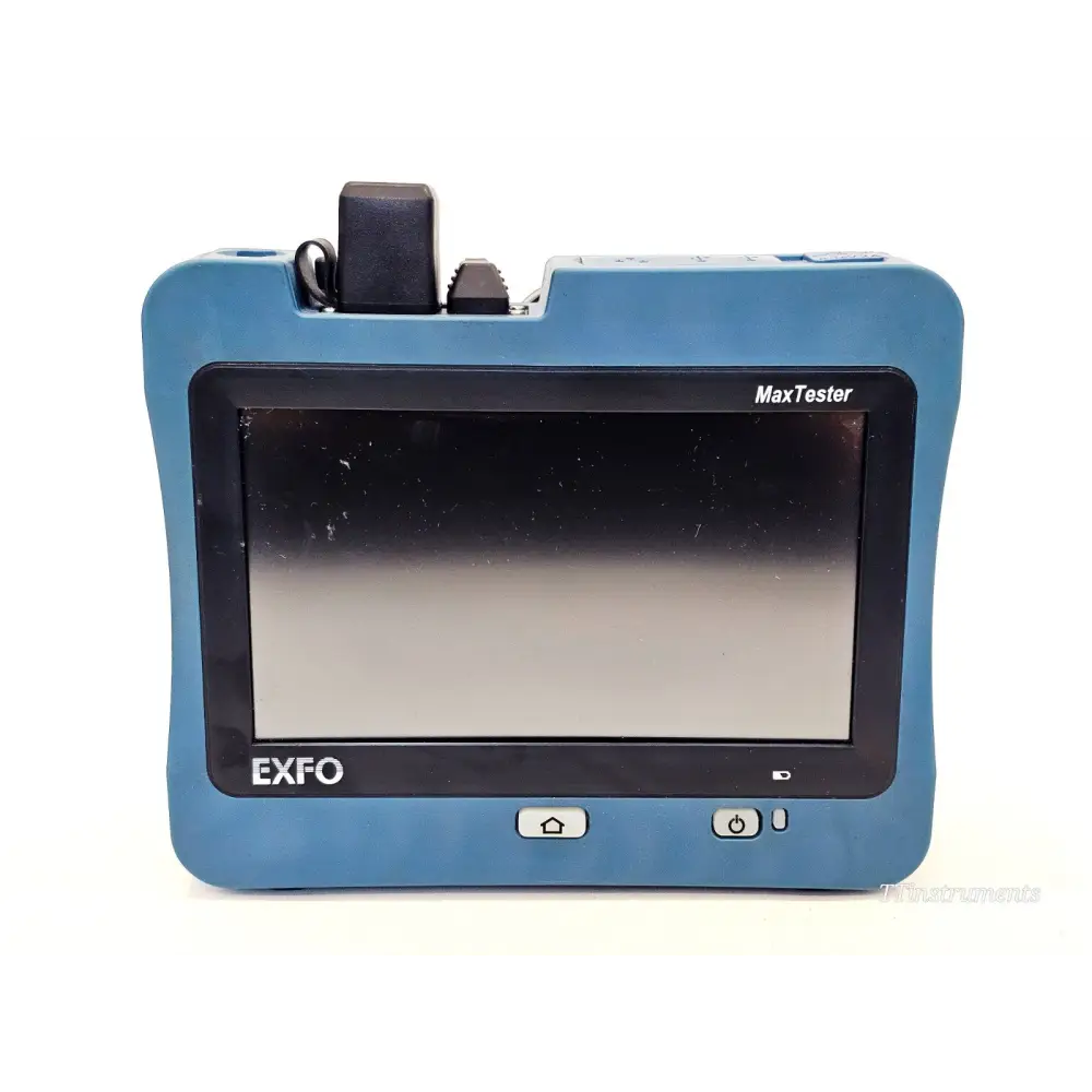 EXFO MAX-730C-SM8 MaxTester OTDR front face showing 7-inch touchscreen, EXFO branding and control buttons