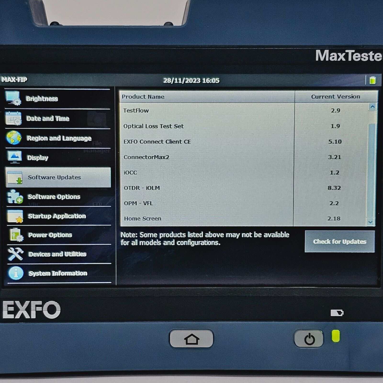 EXFO MaxTester MAX-FIP Mainframe w/ FIP-410B Fiber Inspection Scope & U25M/FC-SC