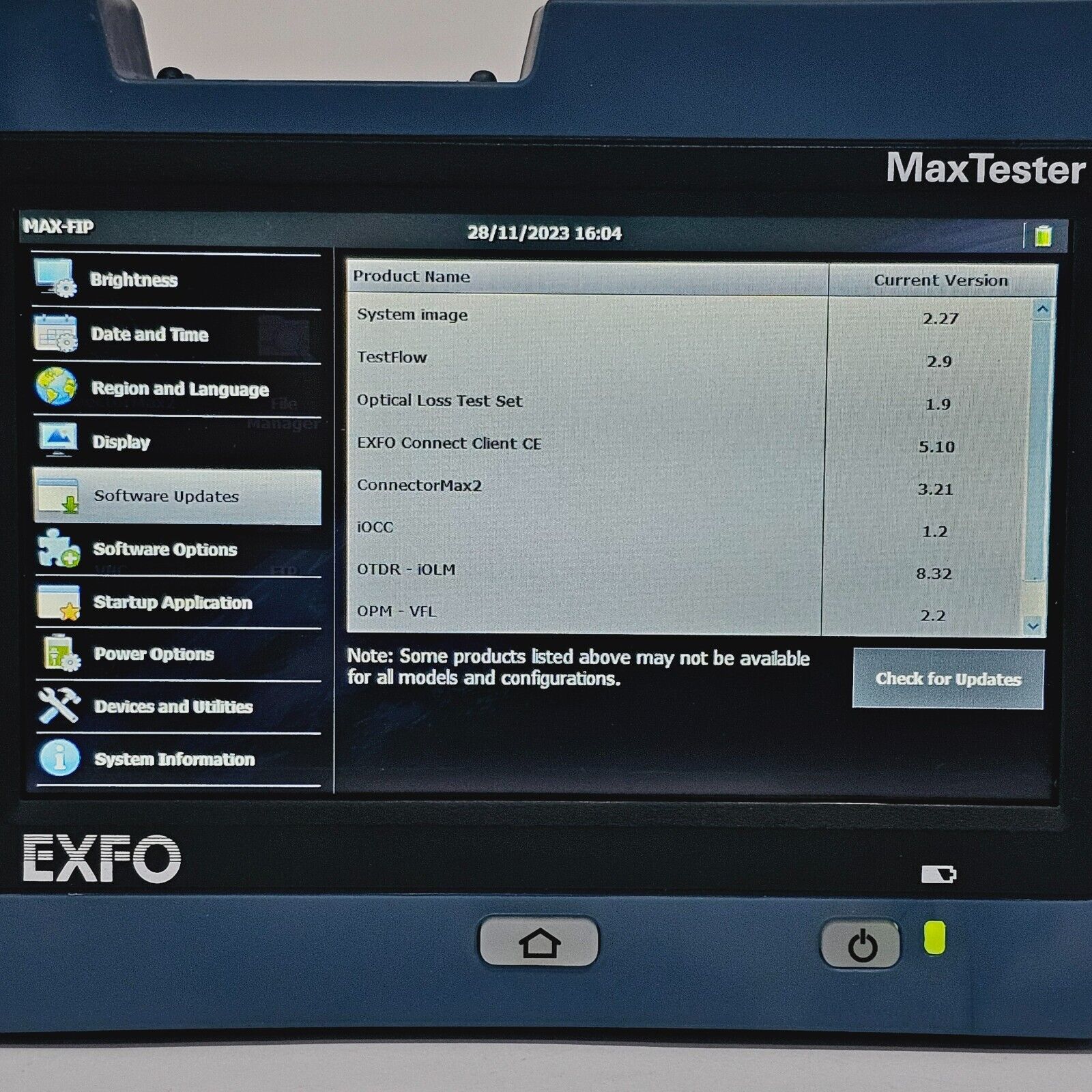 EXFO MaxTester MAX-FIP Mainframe w/ FIP-410B Fiber Inspection Scope & U25M/FC-SC