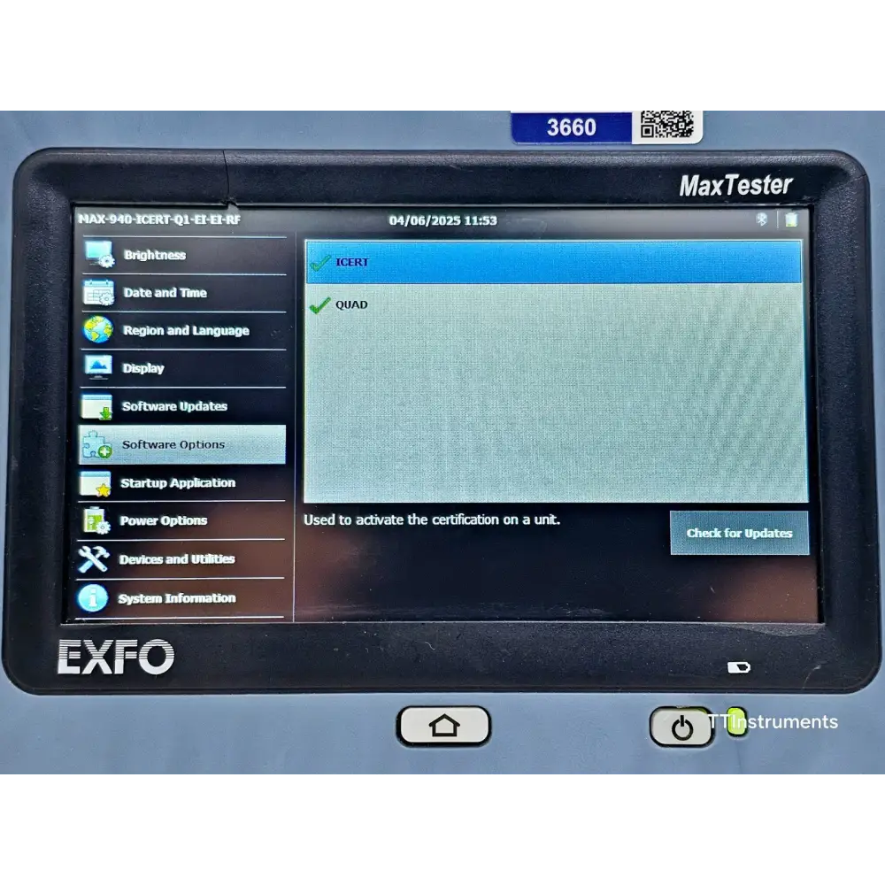 EXFO MAX-940 screen detail showing FasTesT duplex measurement result pass screen