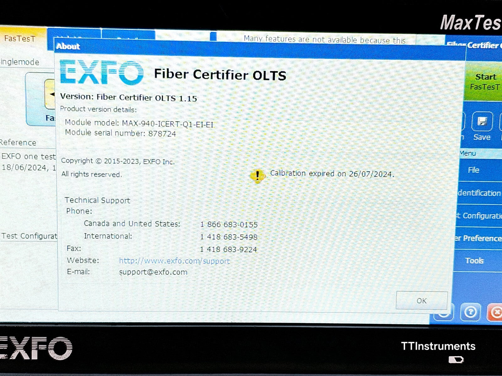 EXFO OLTS 940 ICERT QUAD 850/1300/1310/1550 nm SM MM Optical Loss Tester MAX-940