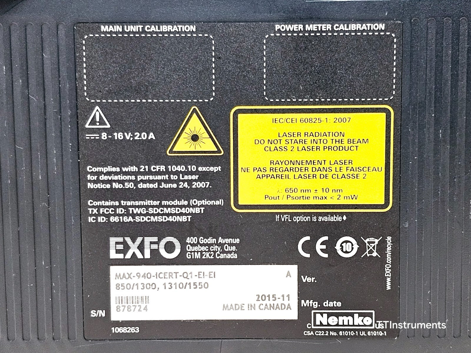 EXFO OLTS 940 ICERT QUAD 850/1300/1310/1550 nm SM MM Optical Loss Tester MAX-940