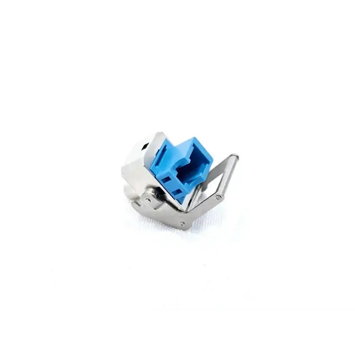 LC PC OTDR adapter connector for Anritsu Viavi JDSU — three-quarter rear view showing stainless steel body and blue LC port