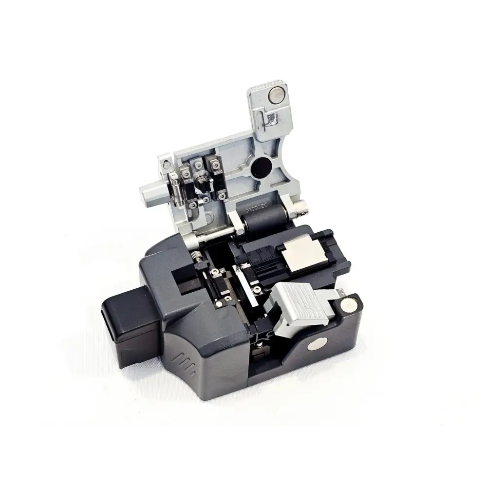Fitel S325A optical fibre cleaver close-up top view showing internal blade and fibre loading mechanism