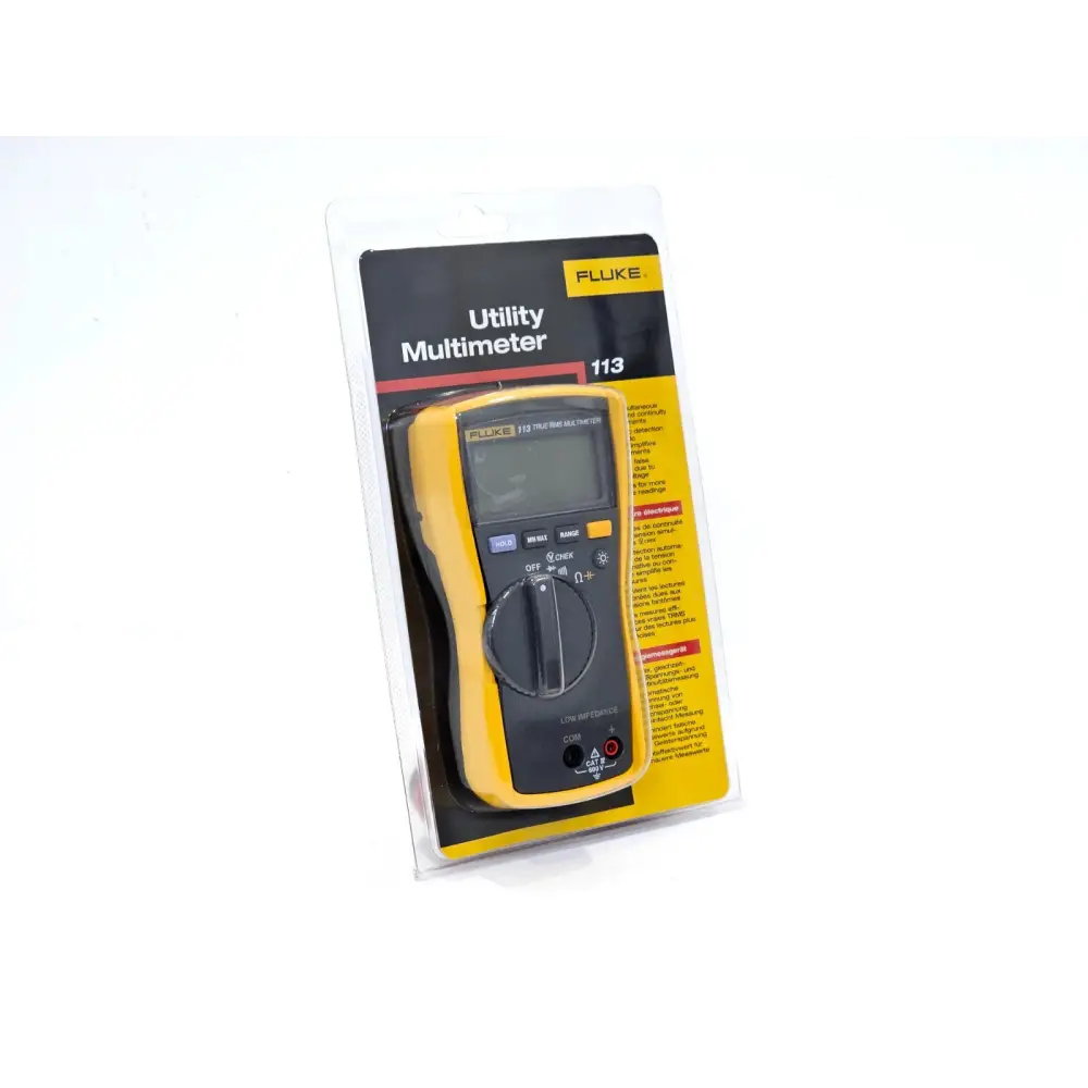 Fluke 113 True RMS Utility Multimeter sealed in original retail blister packaging, front view