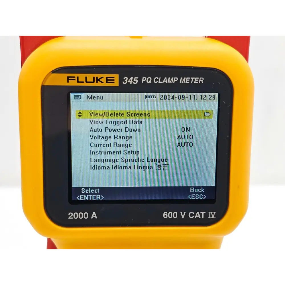 Fluke 345 clamp meter side profile view showing overall instrument dimensions