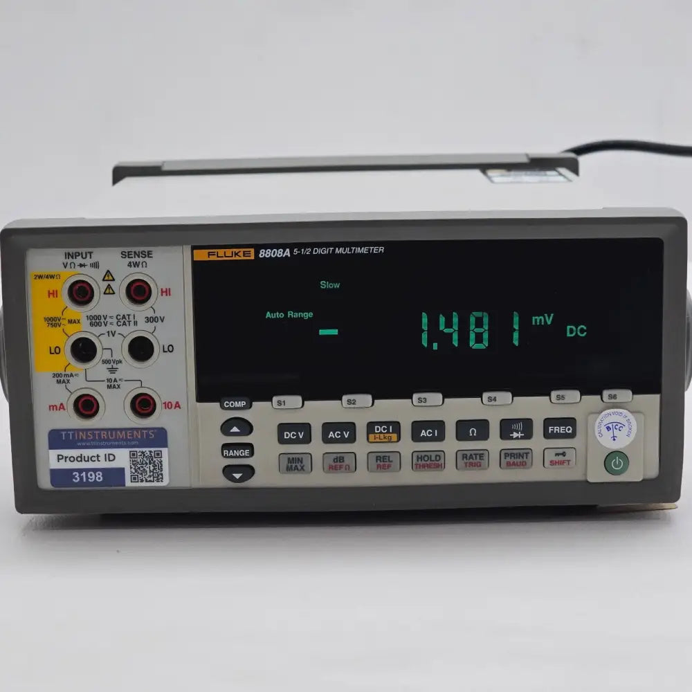 Fluke 8808A 5.5-digit bench digital multimeter front view showing dual display and control panel