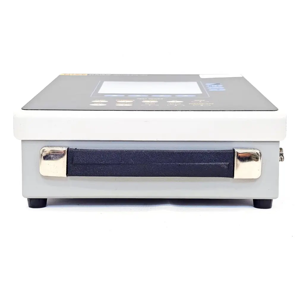Fluke Biomedical VT Plus HF Gas Flow Analyzer — front elevation view showing carry handle and rubber feet on white base