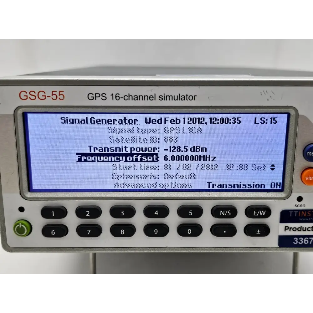 Spectracom GSG-55 serial number and specification label detail