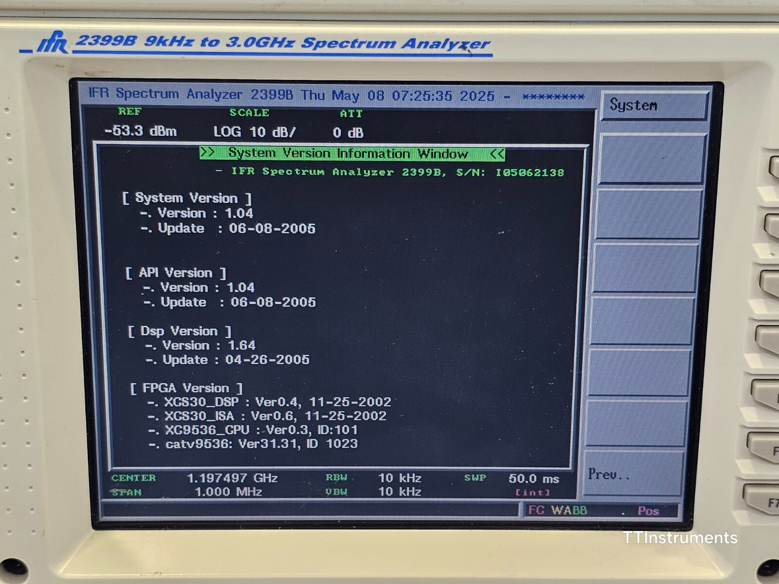 FOR REPAIR IFR 2399B 9 kHz to 3 GHz Spectrum Analyzer Opt 05/11