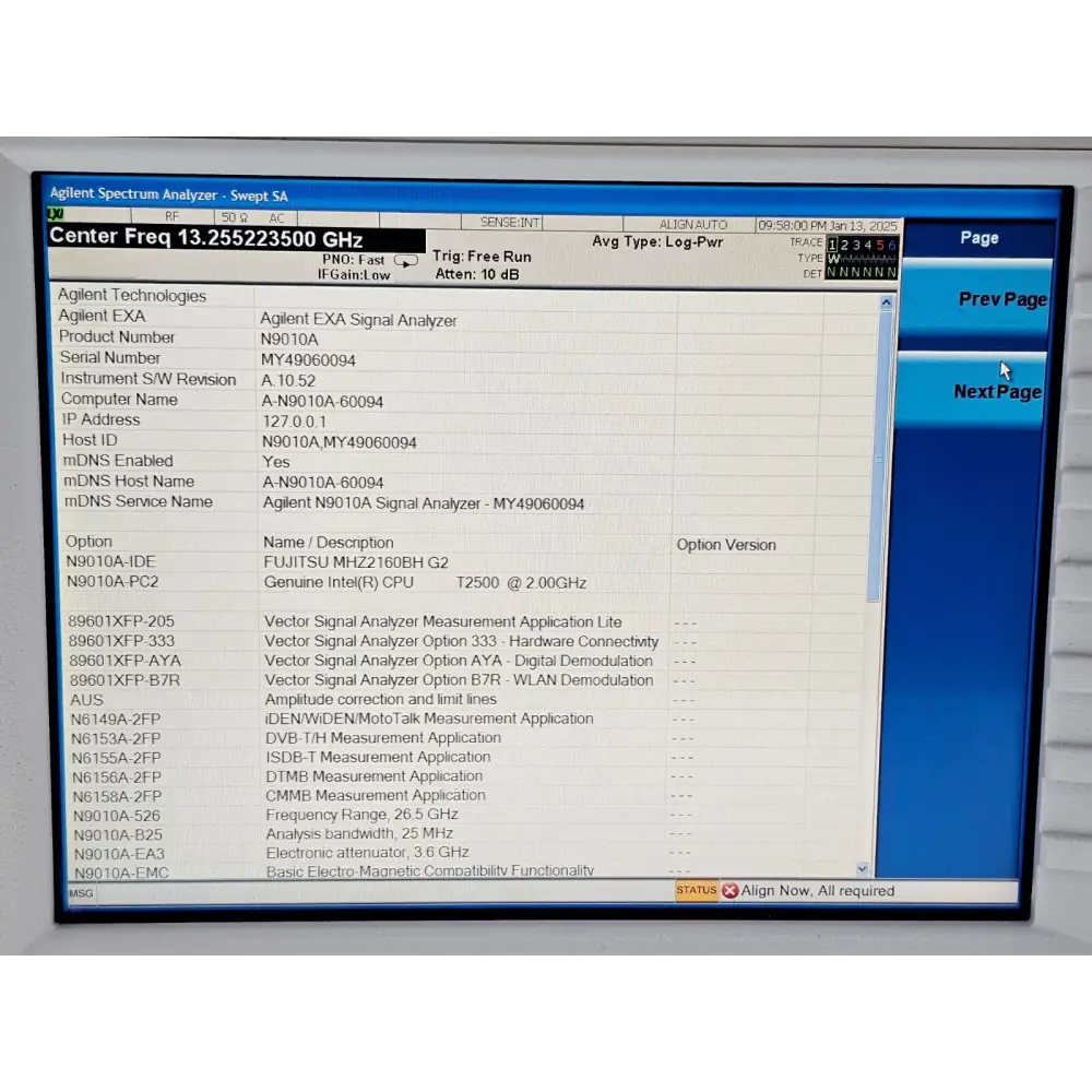 N9010A EXA Signal Analyzer front panel close-up showing RF input and keypad