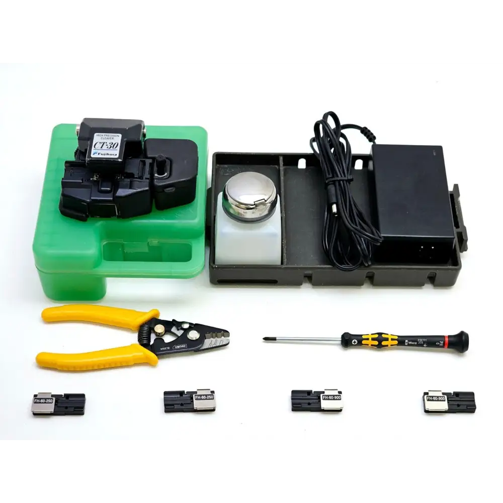 Fujikura 12S fusion splicer showing V-groove fibre alignment channel