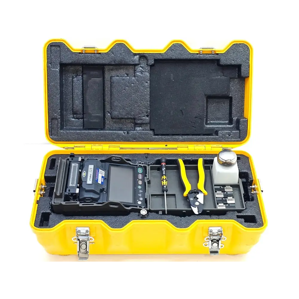 Fujikura 12S fusion splicer label showing model details and serial number