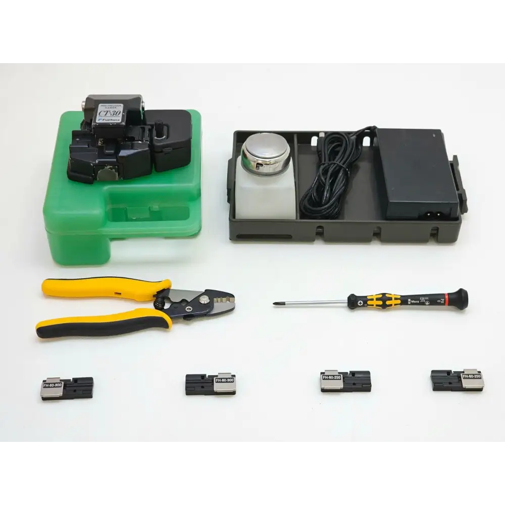 Fujikura 12S fusion splicer top view showing V-groove fibre alignment system