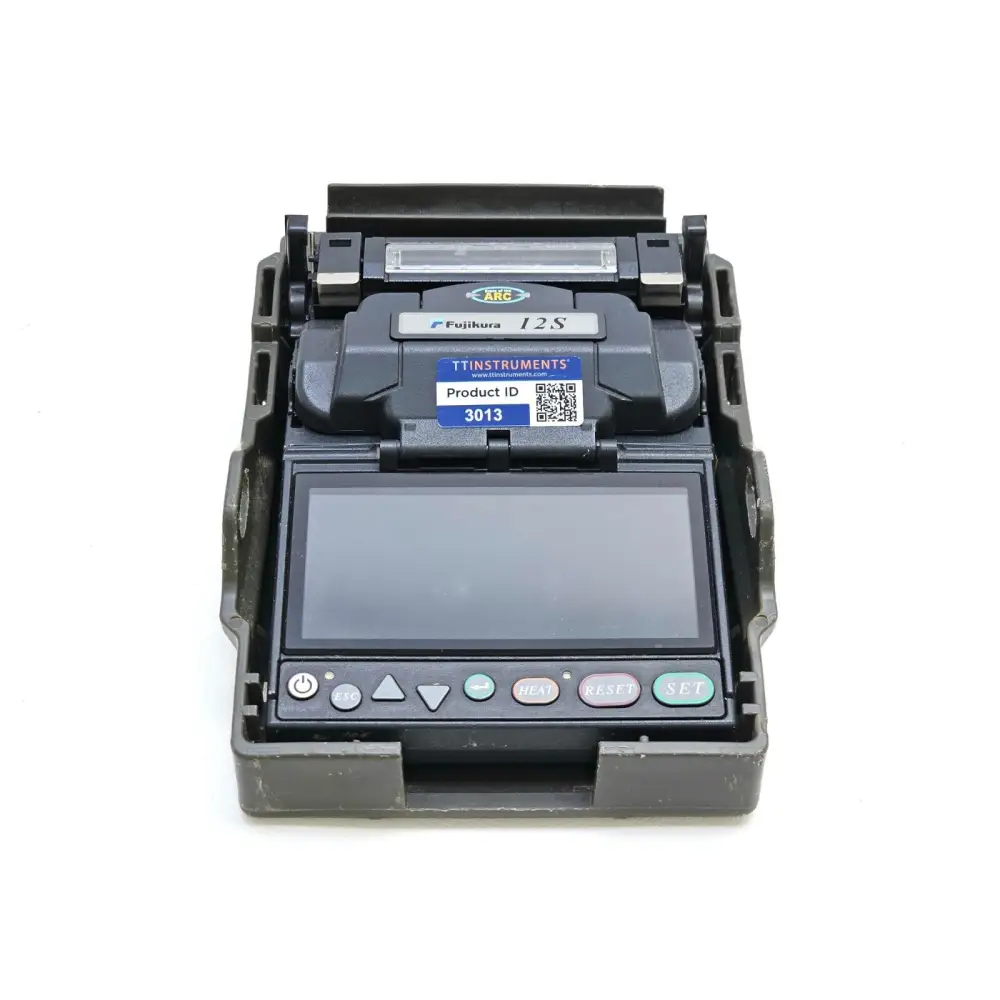 Fujikura 12S splicer top-down view with electrode assembly visible