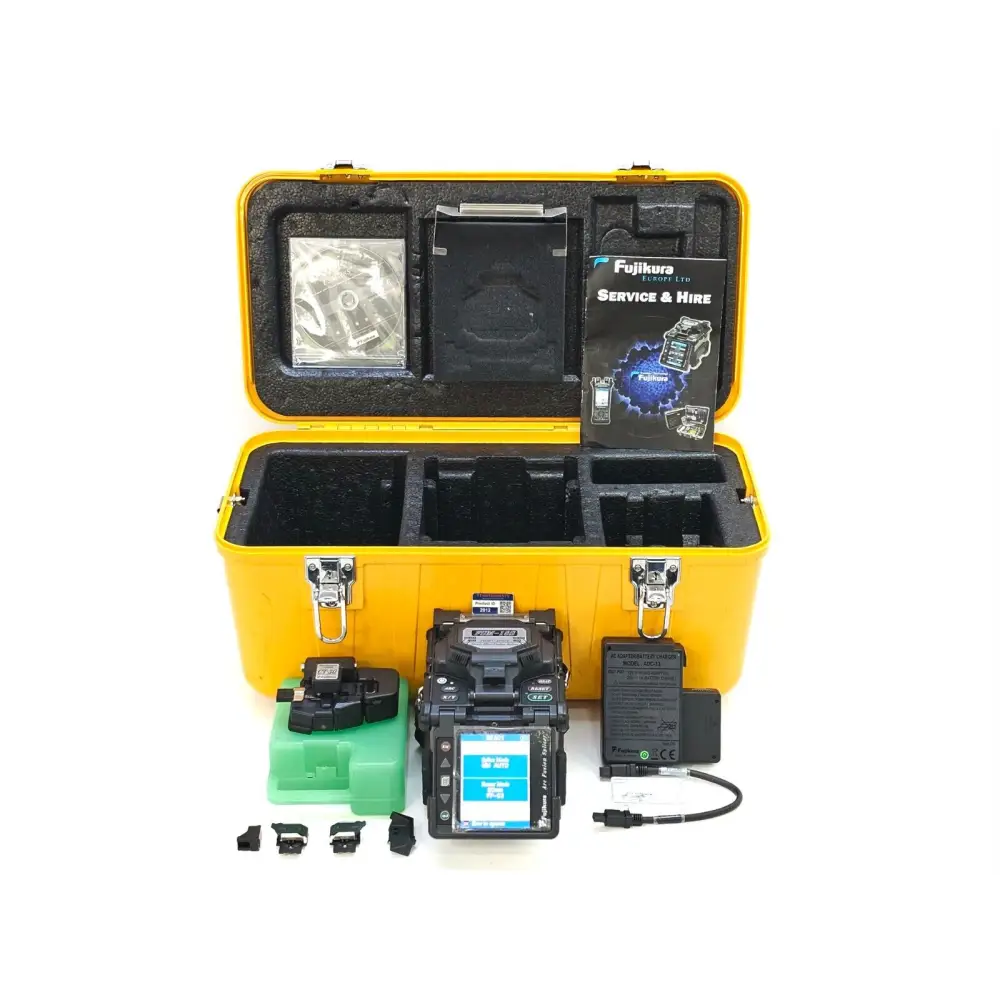 Fujikura FSM-18S SM MM fibre optic fusion splicer front view with monitor open