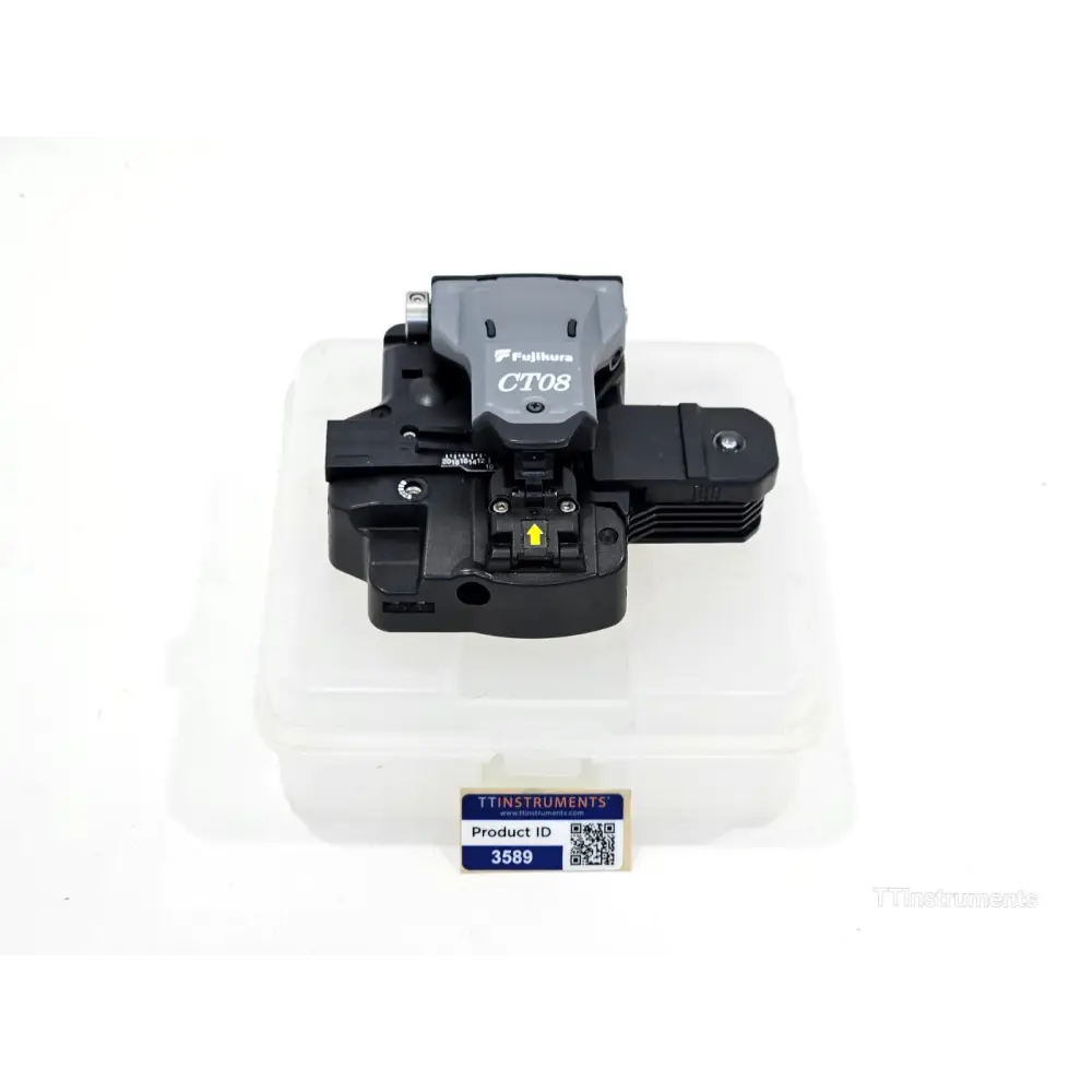 Fujikura CT-08 high-precision fiber optic cleaver front view with fiber guide plate