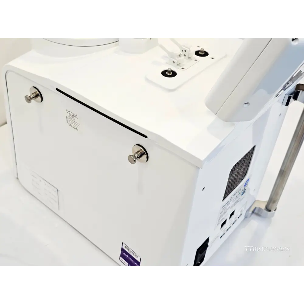 Sepax C-Pro side panel showing PAT test label, Hawkesworth service sticker, side knobs and rear connectivity ports