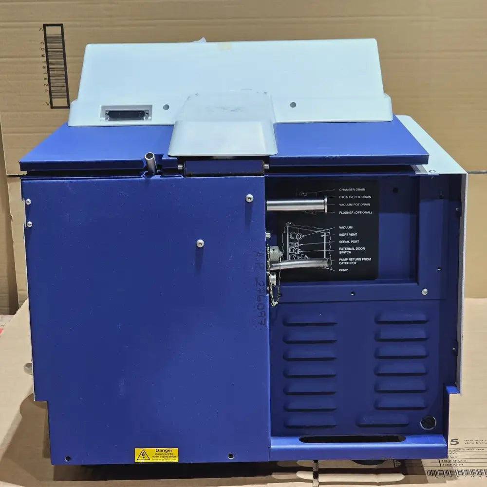 Genevac HT-4X rear panel showing vacuum and power connection ports