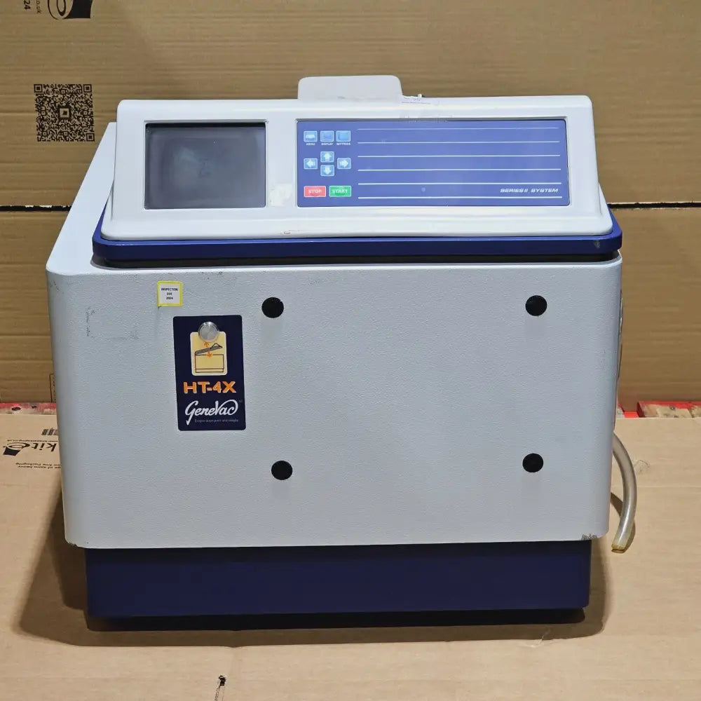 Genevac HT-4X centrifugal evaporator front view showing main enclosure and lid