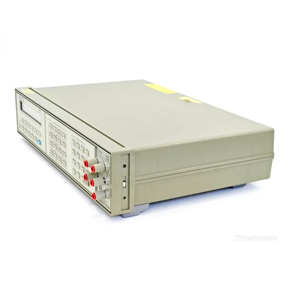 HP 3457A multimeter left side profile showing instrument chassis and ventilation