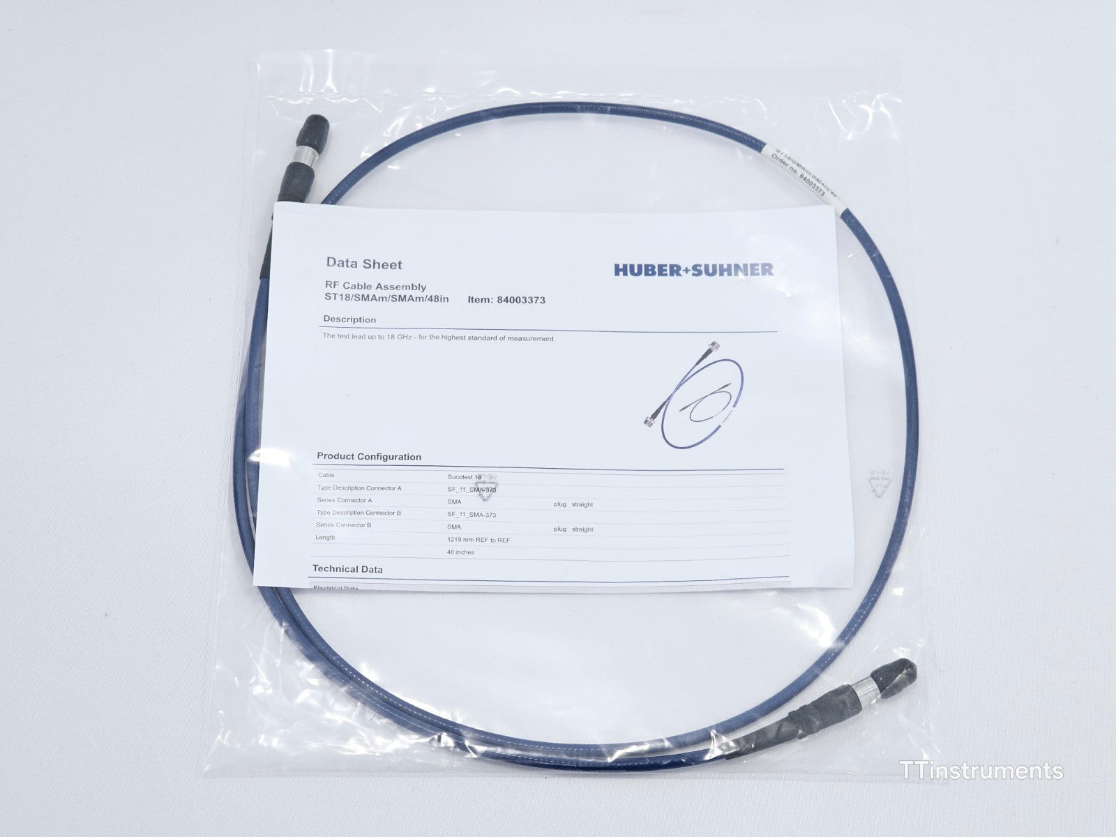 Huber Suhner RF Cable Assembly ST-18/SMAM/SMAM/48 84003373