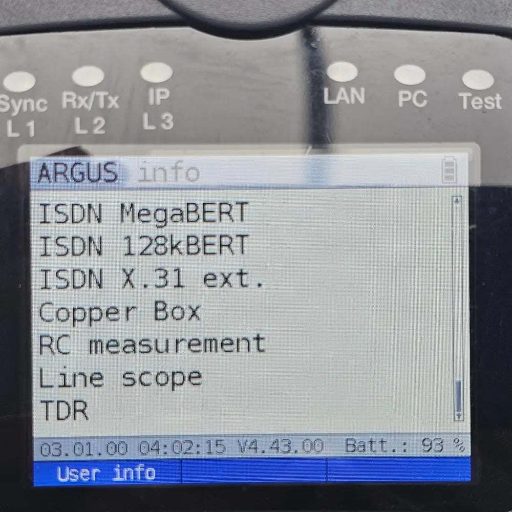 Intec Argus 165 options screen showing licensed software including ADSL VDSL SHDSL ISDN